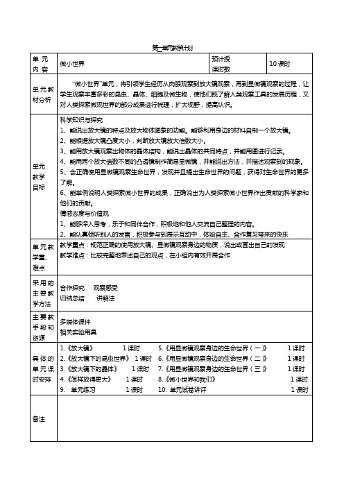 教科版六年级下册科学第一单元计划