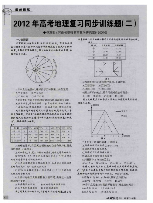 2012年高考地理复习同步训练题(二)