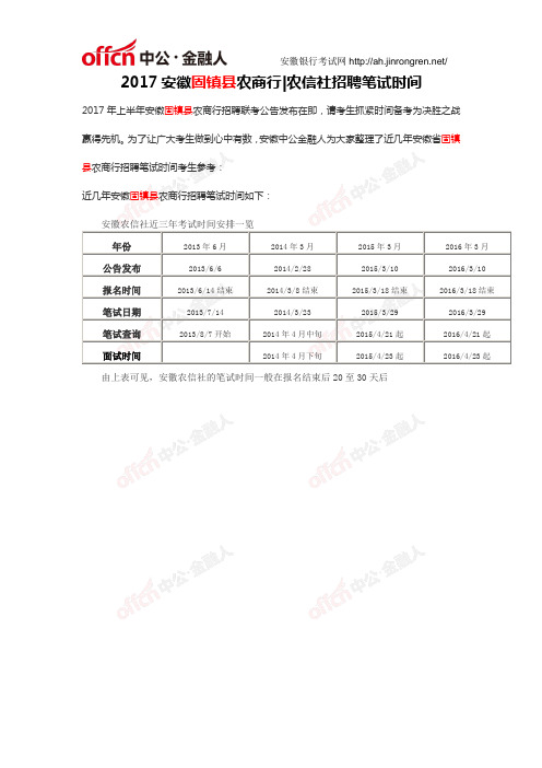 2017安徽蚌埠市固镇县农商行农信社招聘笔试时间