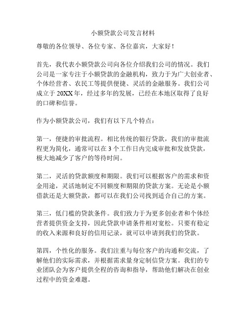 小额贷款公司发言材料