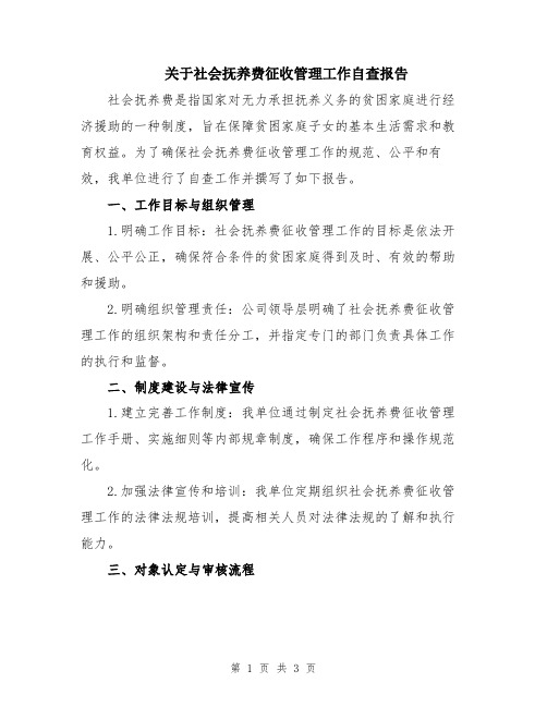 关于社会抚养费征收管理工作自查报告