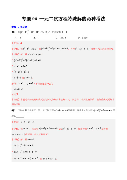 专题06 一元二次方程特殊解的两种考法(解析版)-2024年常考压轴题攻略(9年级上册人教版)