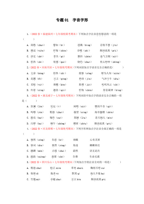 专题01 字音字形  七年级语文下册期末专项复习