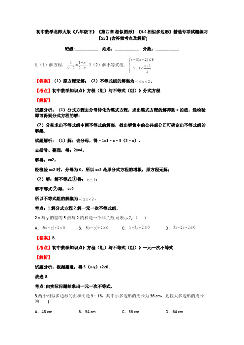 初中数学北师大版八年级下《相似多边形》精选专项试题练习