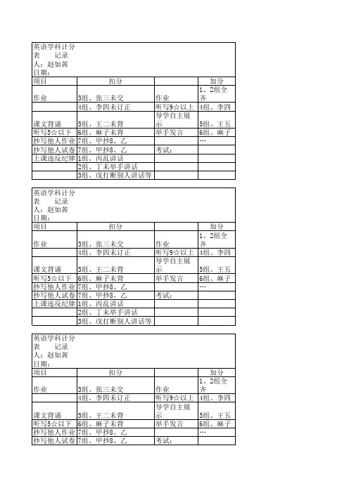 英语计分表(5份)