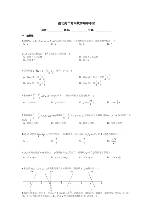 湖北高二高中数学期中考试带答案解析
