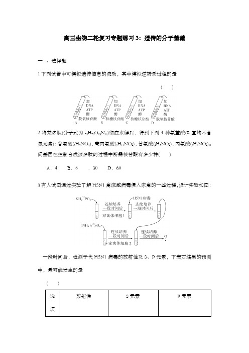 最新精编高中高三生物二轮复习专题训练3遗传的分子学基础及解析