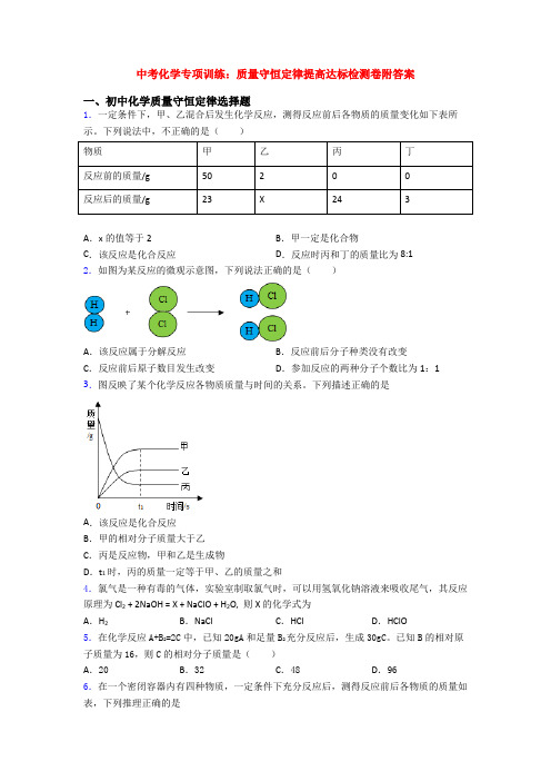 中考化学专项训练：质量守恒定律提高达标检测卷附答案