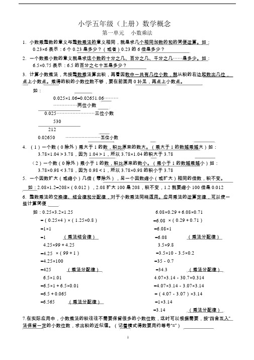 小学五年级上册数学概念汇总(人教版)