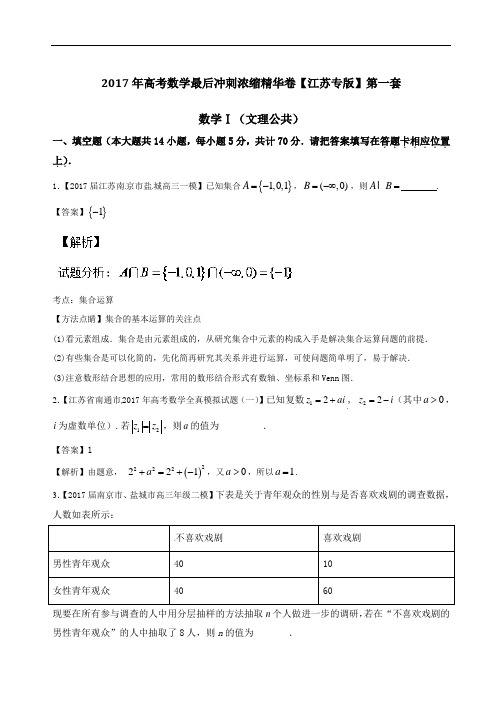 2017年高考数学最后冲刺浓缩精华卷04江苏版 含解析 精品