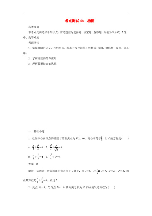 2020高考数学(文)刷题首选卷：椭圆(含解析)