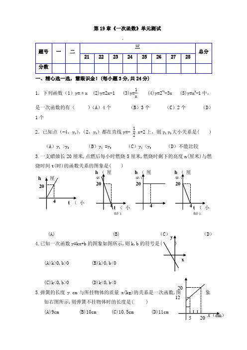 人教版八年级数学下册 第19章《 一次函数 》单元同步检测试题(Word版附答案)