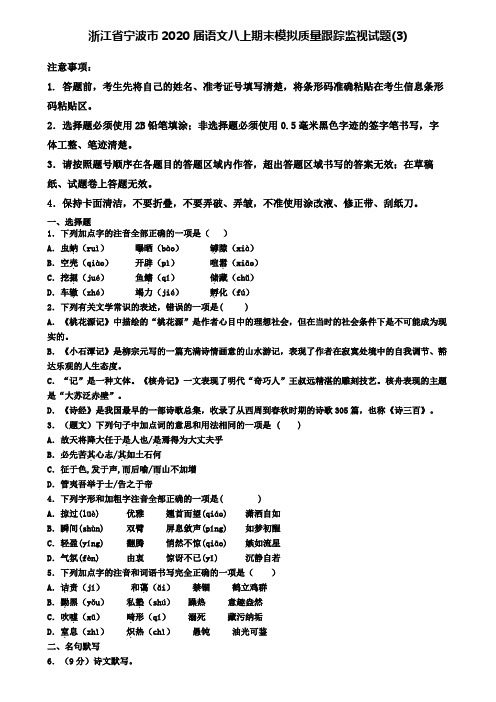 浙江省宁波市2020届语文八上期末模拟质量跟踪监视试题(3)