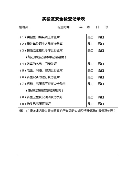 实验室安全检查记录表