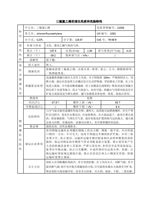 三氟氯乙烯的理化性质和危险特性