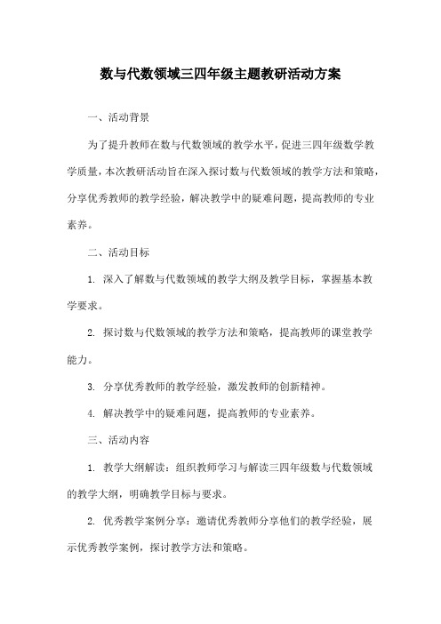 数与代数领域三四年级主题教研活动方案