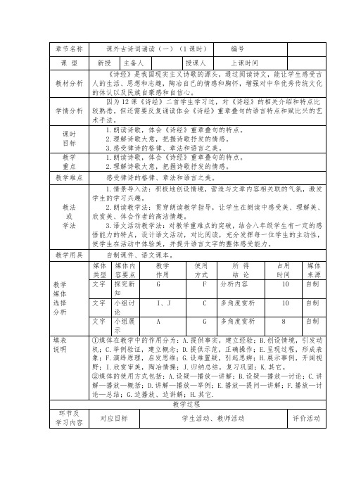 第三单元《课外古诗词诵读》教学设计-部编版语文八年级下册