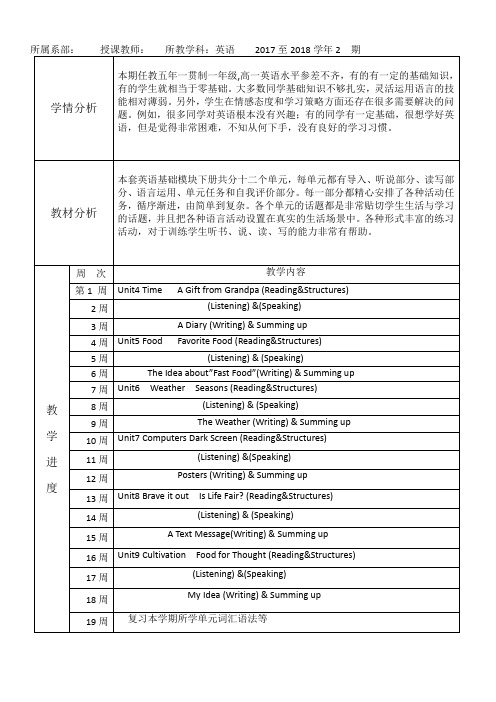 基础模块英语下期教学计划