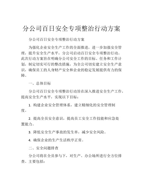 分公司百日安全专项整治行动方案