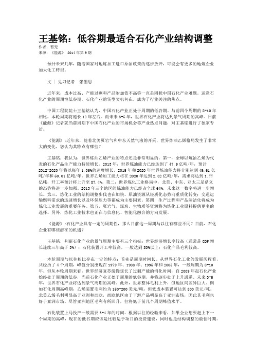 王基铭：低谷期最适合石化产业结构调整