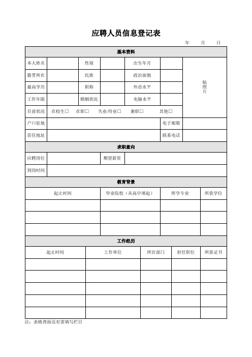 应聘人员信息登记表