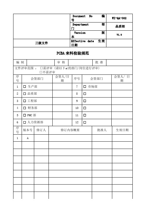 PCBA来料检验规范