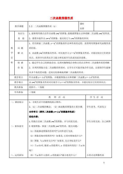 九年级数学下册第二章二次函数2.2二次函数图象与性质教案新版北师大版