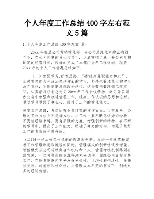 个人年度工作总结400字左右范文5篇