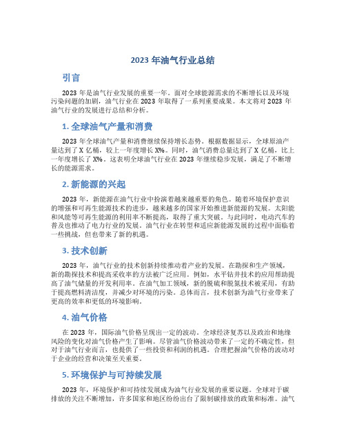 2023年油气行业总结