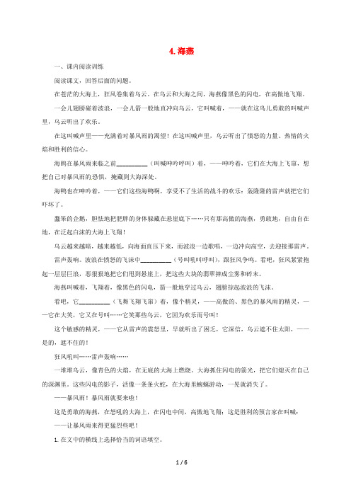 2019年九年级语文下册第一单元4海燕练习新人教版