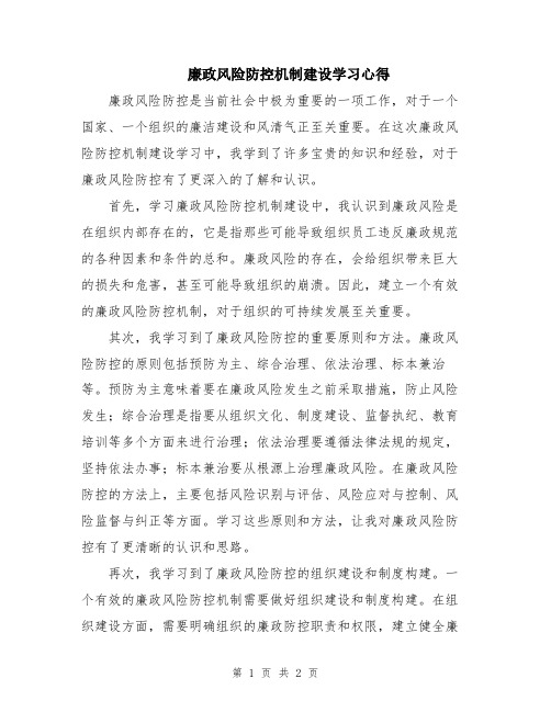 廉政风险防控机制建设学习心得