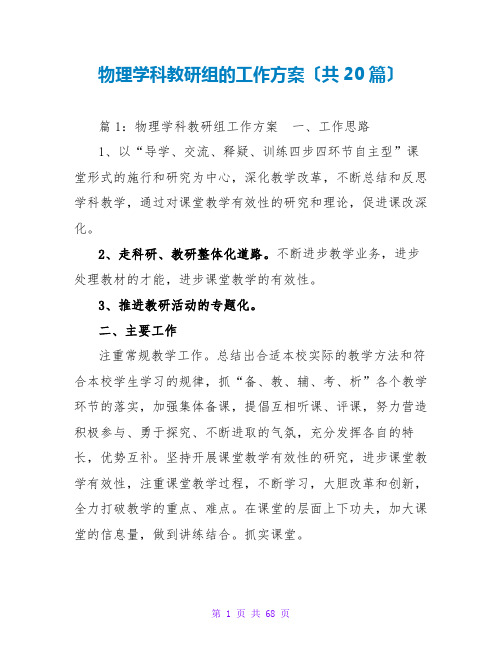 物理学科教研组的工作计划(共20篇)