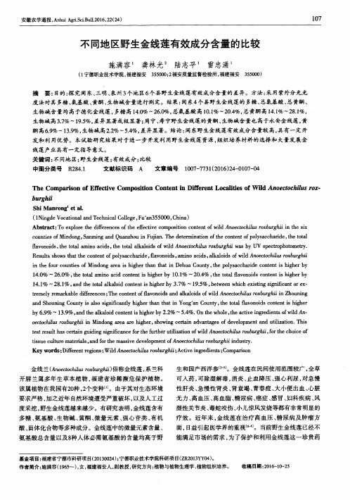 不同地区野生金线莲有效成分含量的比较