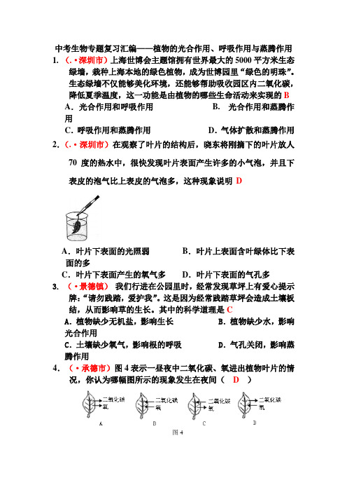 中考生物专题复习汇编——植物的光合作用呼吸作用与蒸腾作用