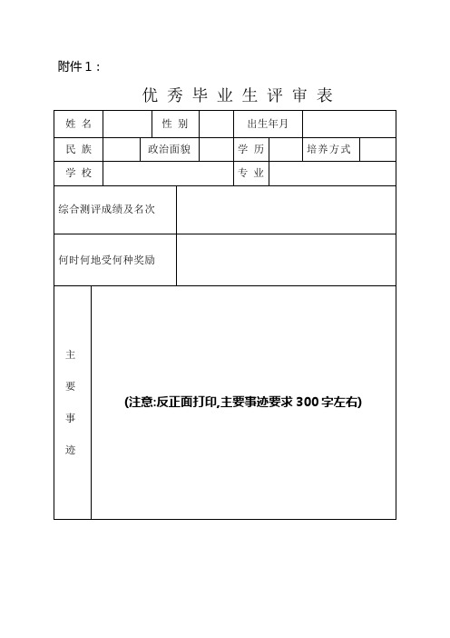 山东省优秀毕业生审批表