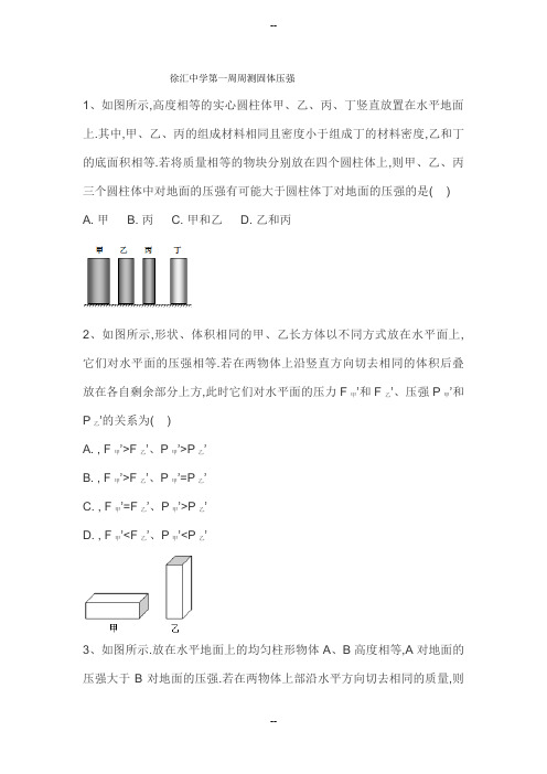 上海徐汇中学初三物理《固体压强》周测