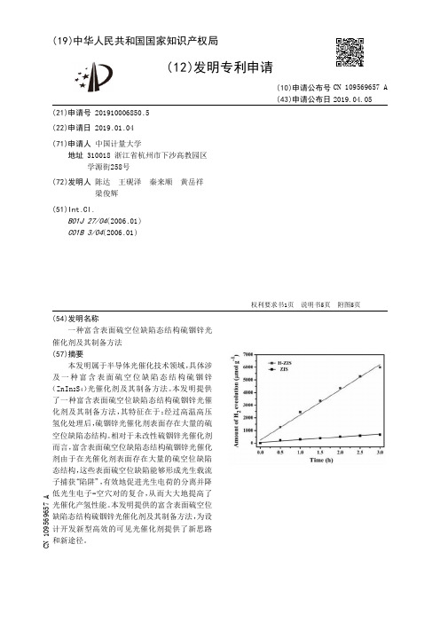 【CN109569657A】一种富含表面硫空位缺陷态结构硫铟锌光催化剂及其制备方法【专利】