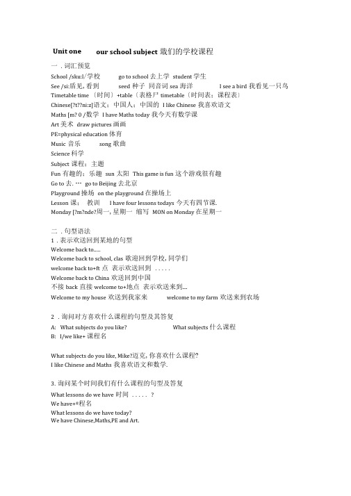 苏教版四年级英语下知识点总结