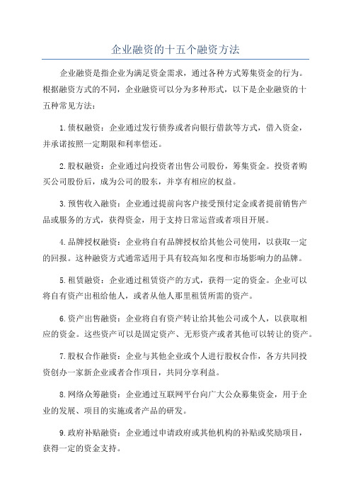 企业融资的十五个融资方法