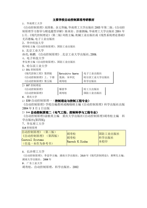 主要学校自动控制原理考研教材