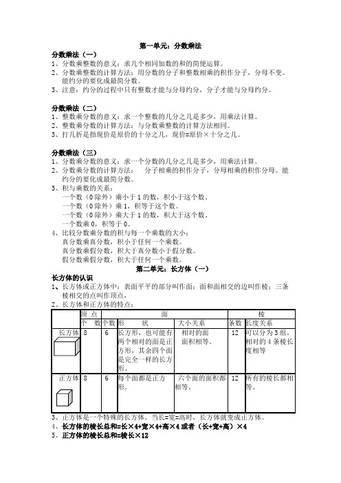 北师大五年级数学下第一、二单元知识点