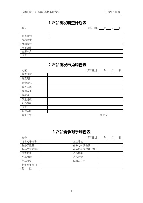 技术研发中心(部)管理表格工具大全