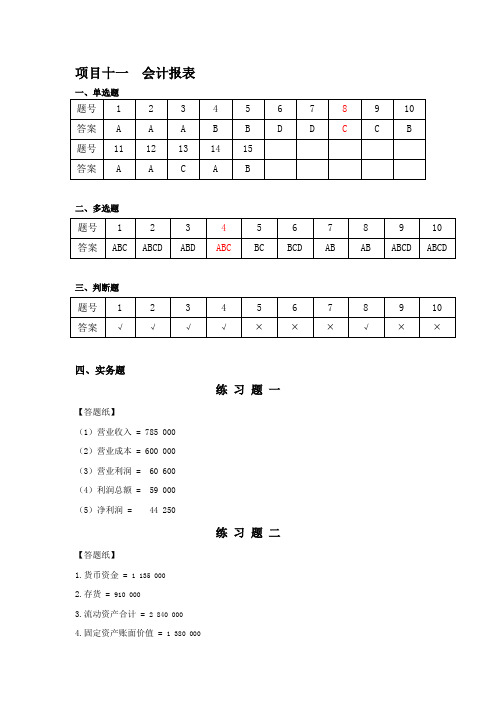 11项目十一会计报表(答案)