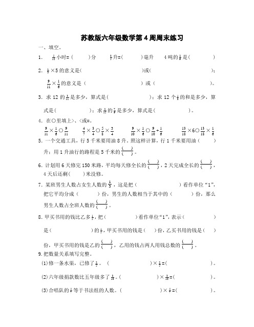 苏教版六年级数学第4周周末练习