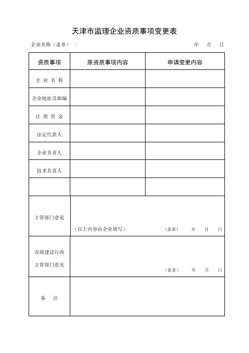 天津市建筑业企业资质变更登记申请书