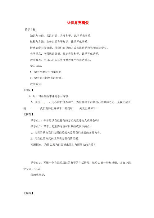 九年级政治世界在我心中第三节面向世界的眼光第2框 让世界充满爱教学案湘教版