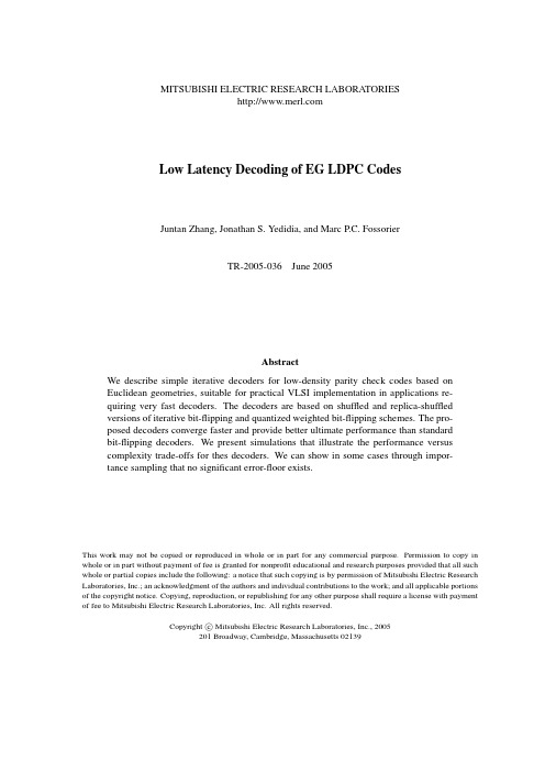 Low Latency Decoding of EG LDPC Codes