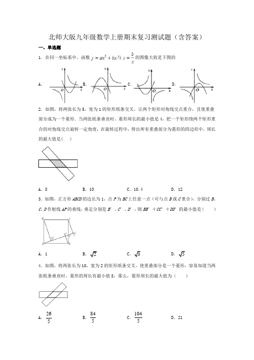 北师大版九年级数学上册期末复习测试题(含答案)