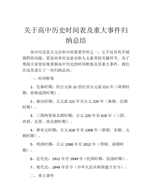 关于高中历史时间表及重大事件归纳总结