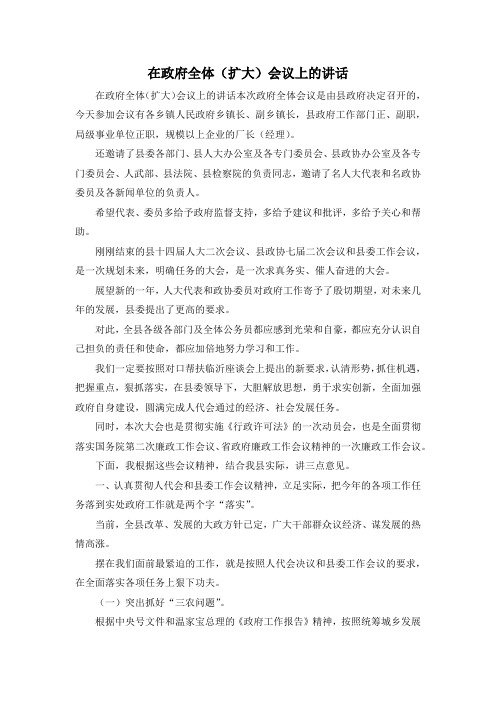 最新-在政府全体(扩大)会议上的讲话1 精品